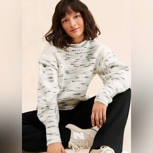 Varley Belgrave Knit Sweater Dalmatian Egret Charcoal Dramatic Sleeve Size XS